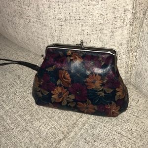 Patricia Nash navy floral leather wristlet